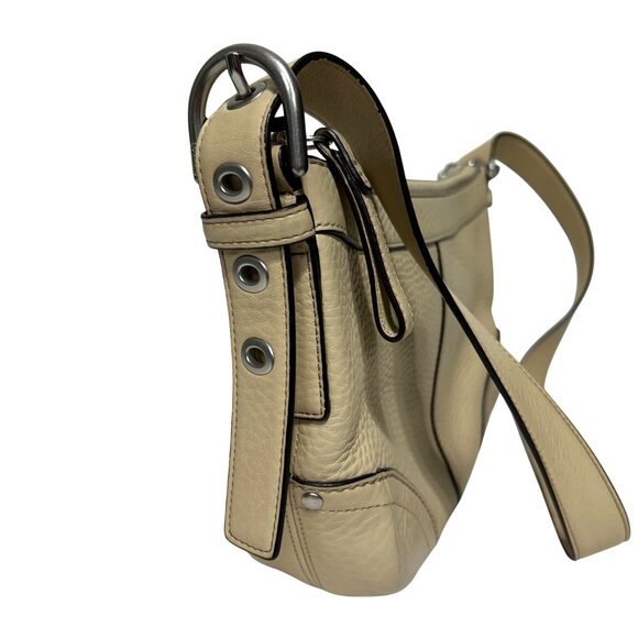 Coach Beige Pebbled Leather Crossbody Bag With Purple Lining & Adjustable Strap - Picture 3 of 10